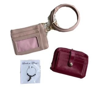 Genuine Leather Wristlet Wallet Womens Accessories Bundle Wine Glass Charm